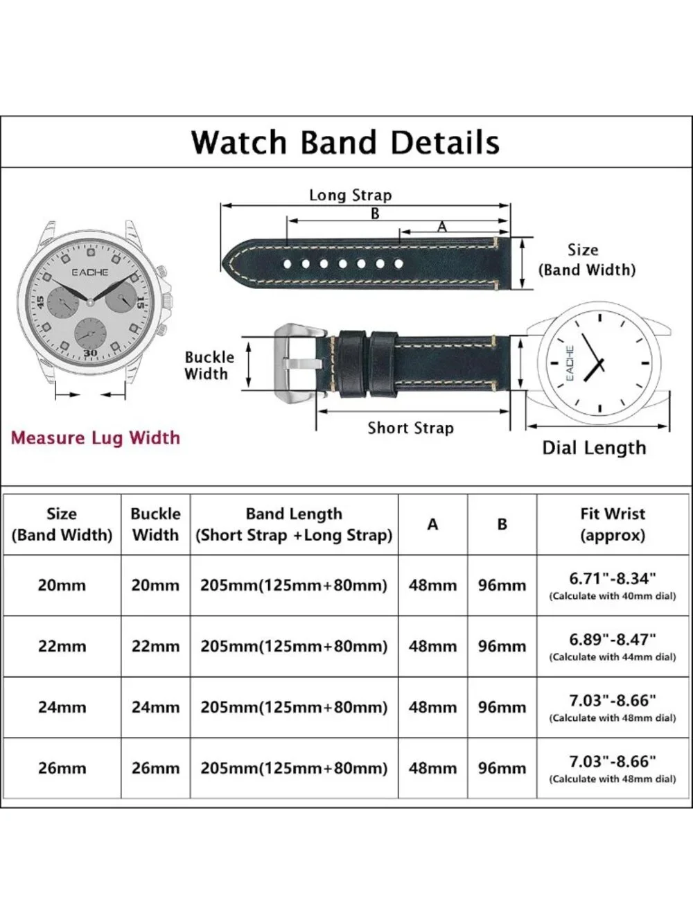 Vintage Leather Watch Bands for Men - Thick Crazy Horse & Tanned Styles, 20-26mm